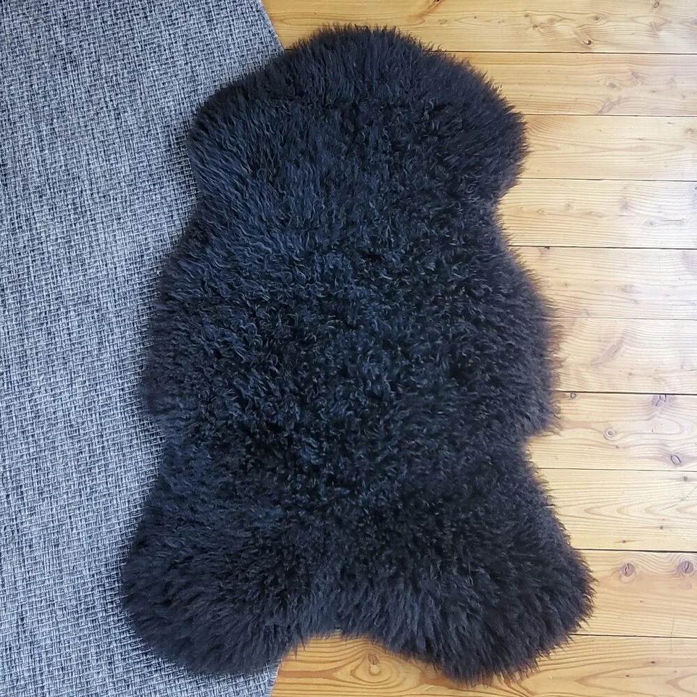 Genuine Swedish Sheepskin Rug Stitched Fixed Silky Wool Pelt Throw 46